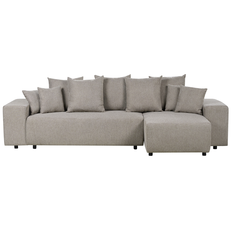 Corner Sofa Bed LUSPA Fabric Taupe with Storage 3 Seater Left Hand