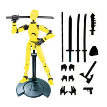 (yellow) Robot Action Figure with Stand Accessories Movable Joints 3D Printed Robot Model Toy Stress Relief Articulated Dummy Figurine Decoration