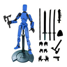 (blue) Robot Action Figure with Stand Accessories Movable Joints 3D Printed Robot Model Toy Stress Relief Articulated Dummy Figurine Decoration