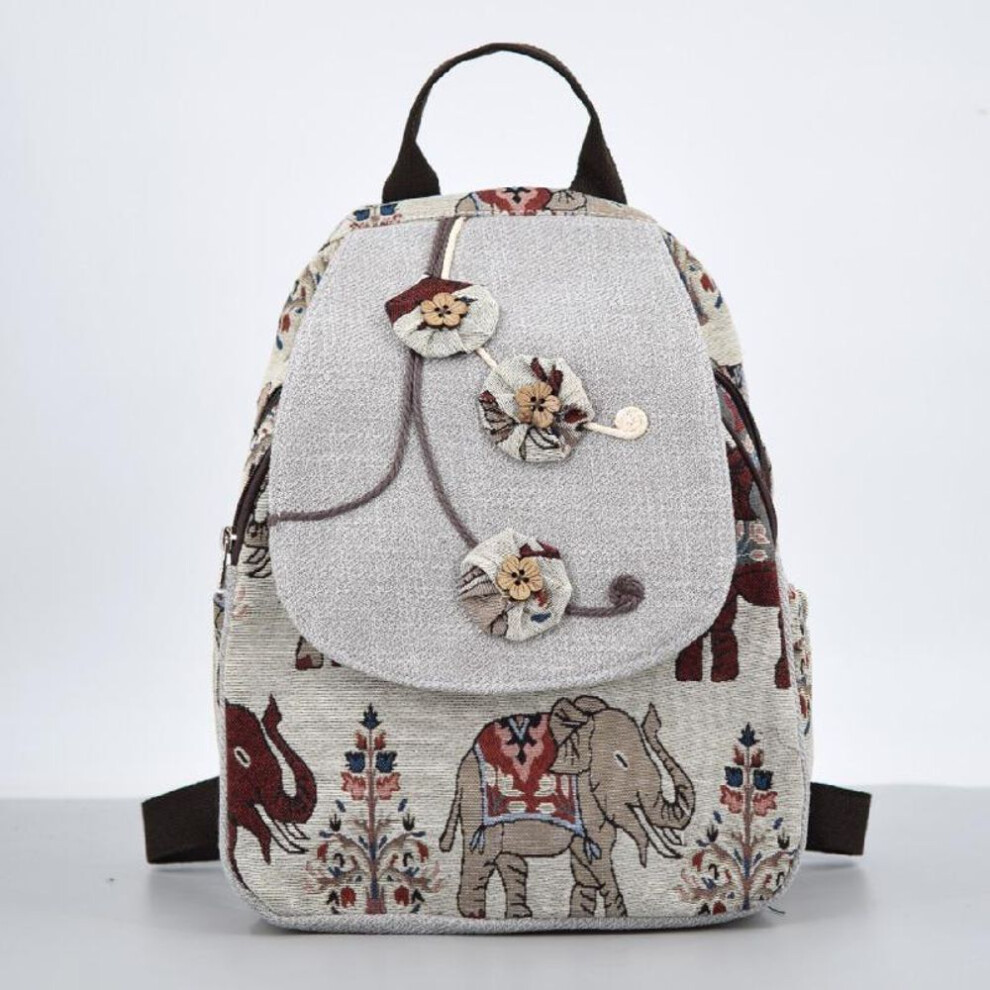 Retro Backpack Women's Canvas Everything Hand Woven Fabric Flower Backpack Light Simple Female College Student Bag