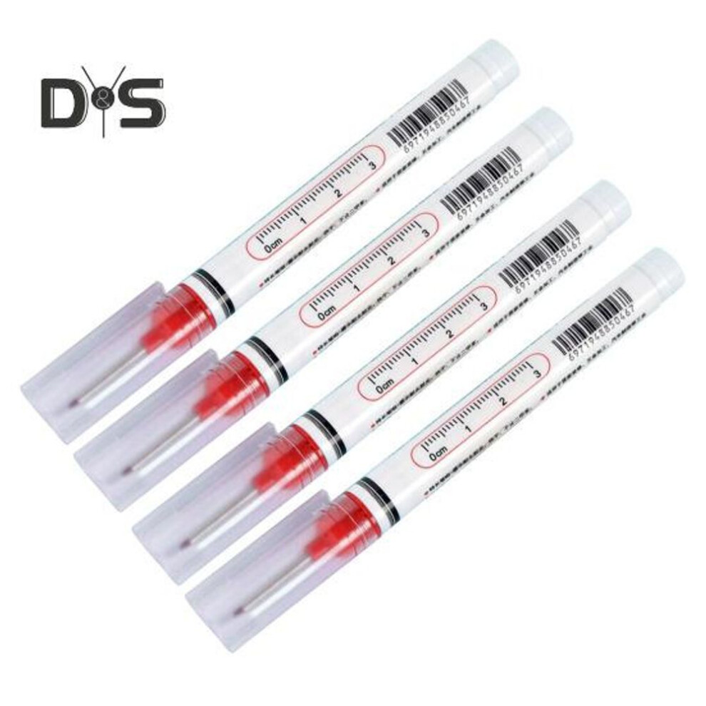 (red, 4pcs) 4 Pcs Long Head Deep Hole Marker Pens 20mm Long Nose Marker Quick Dry Waterproof Colorful Carpenter Pen for Construction Bathroom Woodworking