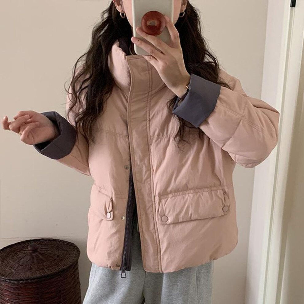 (pink, L) Women's Winter Trench Coat New Fashionable Cotton Coat Popular Design Short Cotton Jacket Small Down Cotton Jacket Jacket