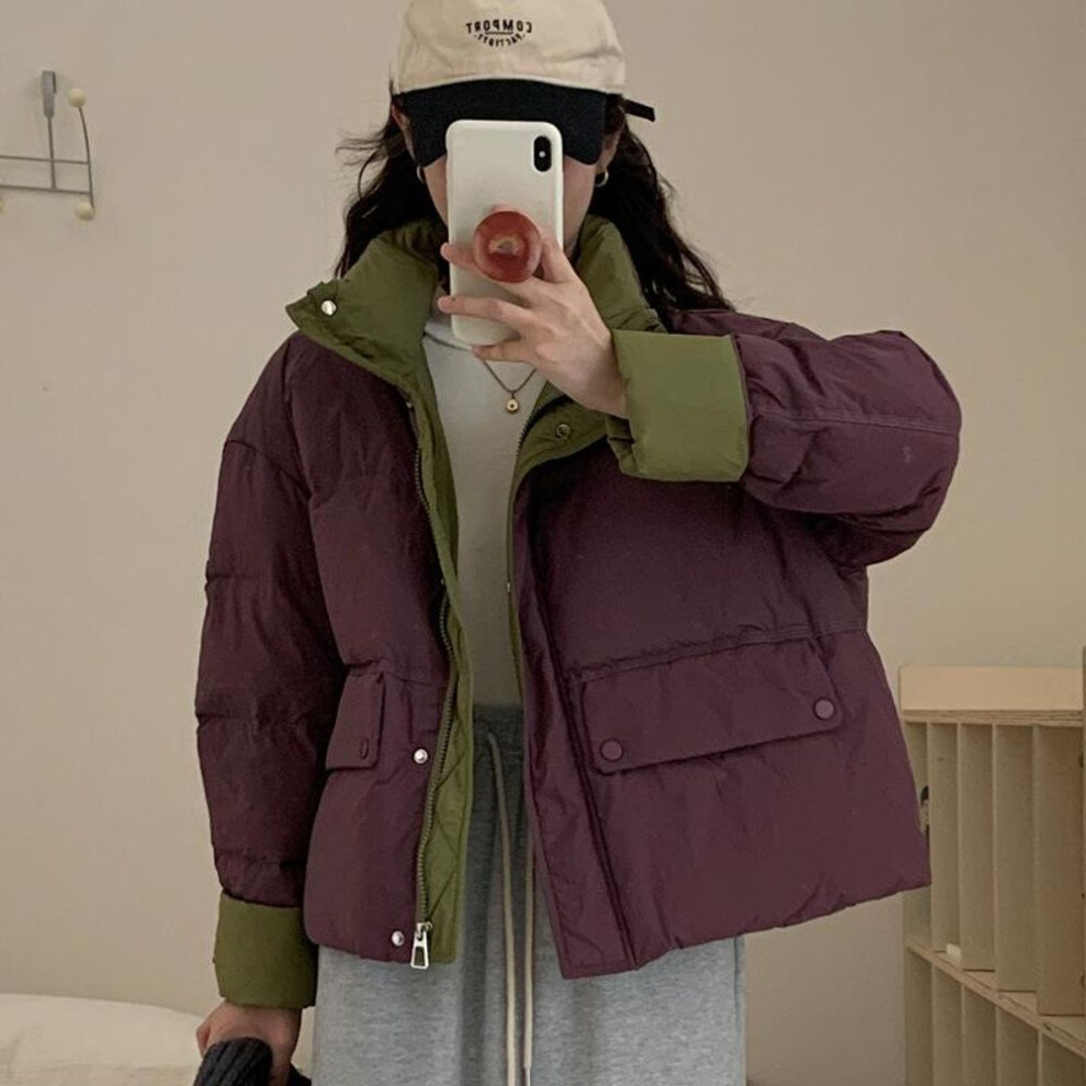 (purple, M) Women's Winter Trench Coat New Fashionable Cotton Coat Popular Design Short Cotton Jacket Small Down Cotton Jacket Jacket