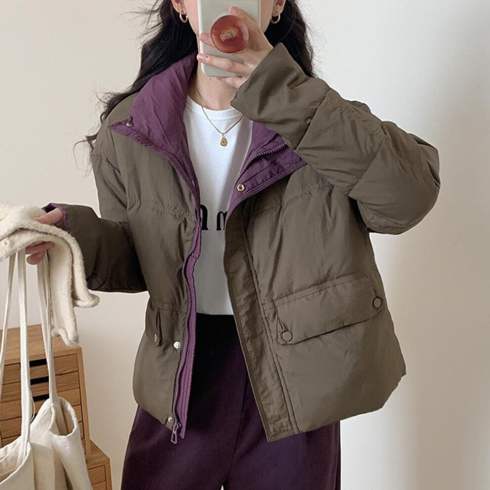 (dark brown, L) Women's Winter Trench Coat New Fashionable Cotton Coat Popular Design Short Cotton Jacket Small Down Cotton Jacket Jacket