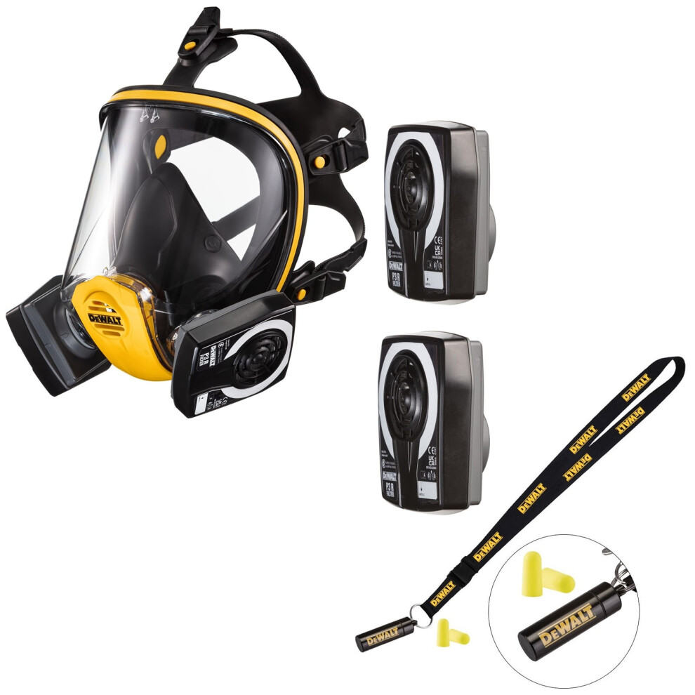 Dewalt P3 Filter Full Face Dust Mask Respirator + Ear Plugs + Extra P3 Filters
