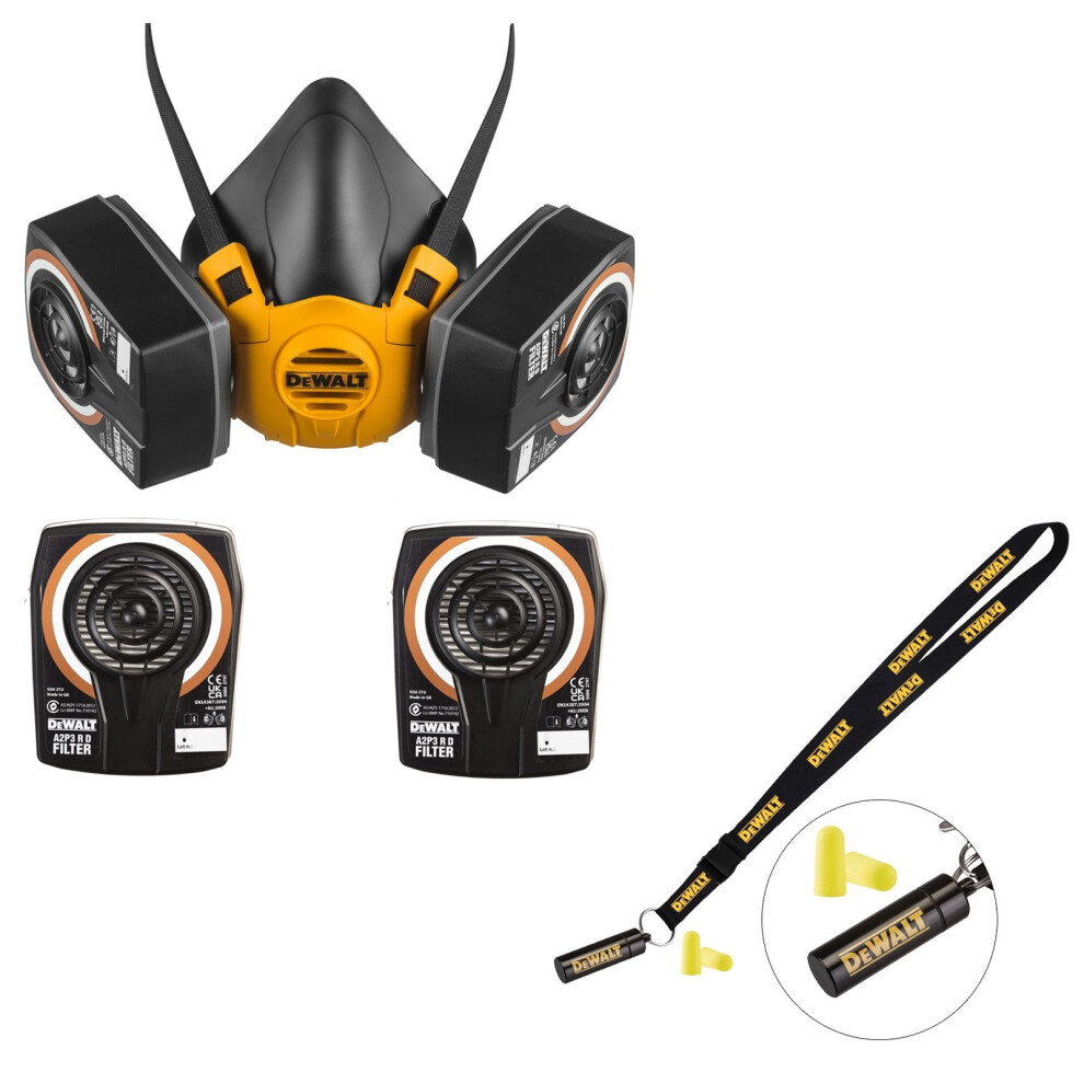 Dewalt Half Mask Respirator Face Mask Large + Extra A2P3 Filters + Ear Plugs