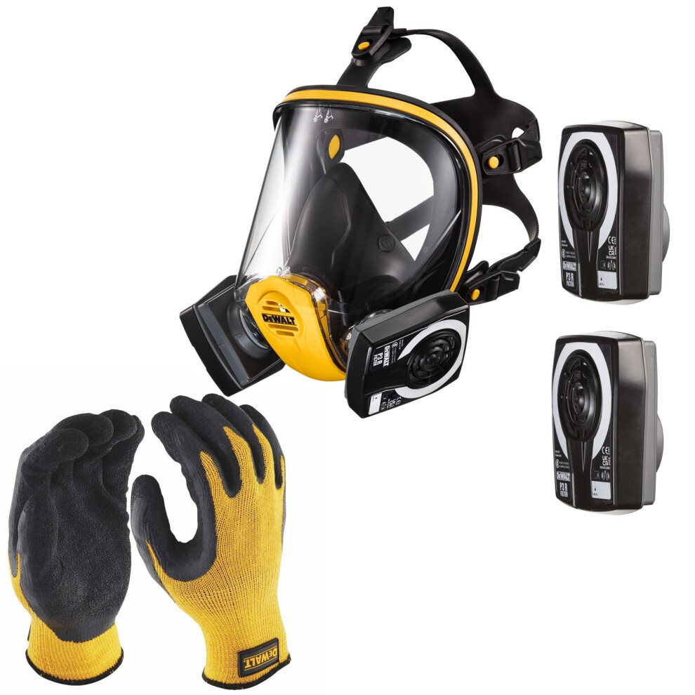 Dewalt P3 Full Face Dust Mask Respirator Large + Extra P3 Filters + Gloves