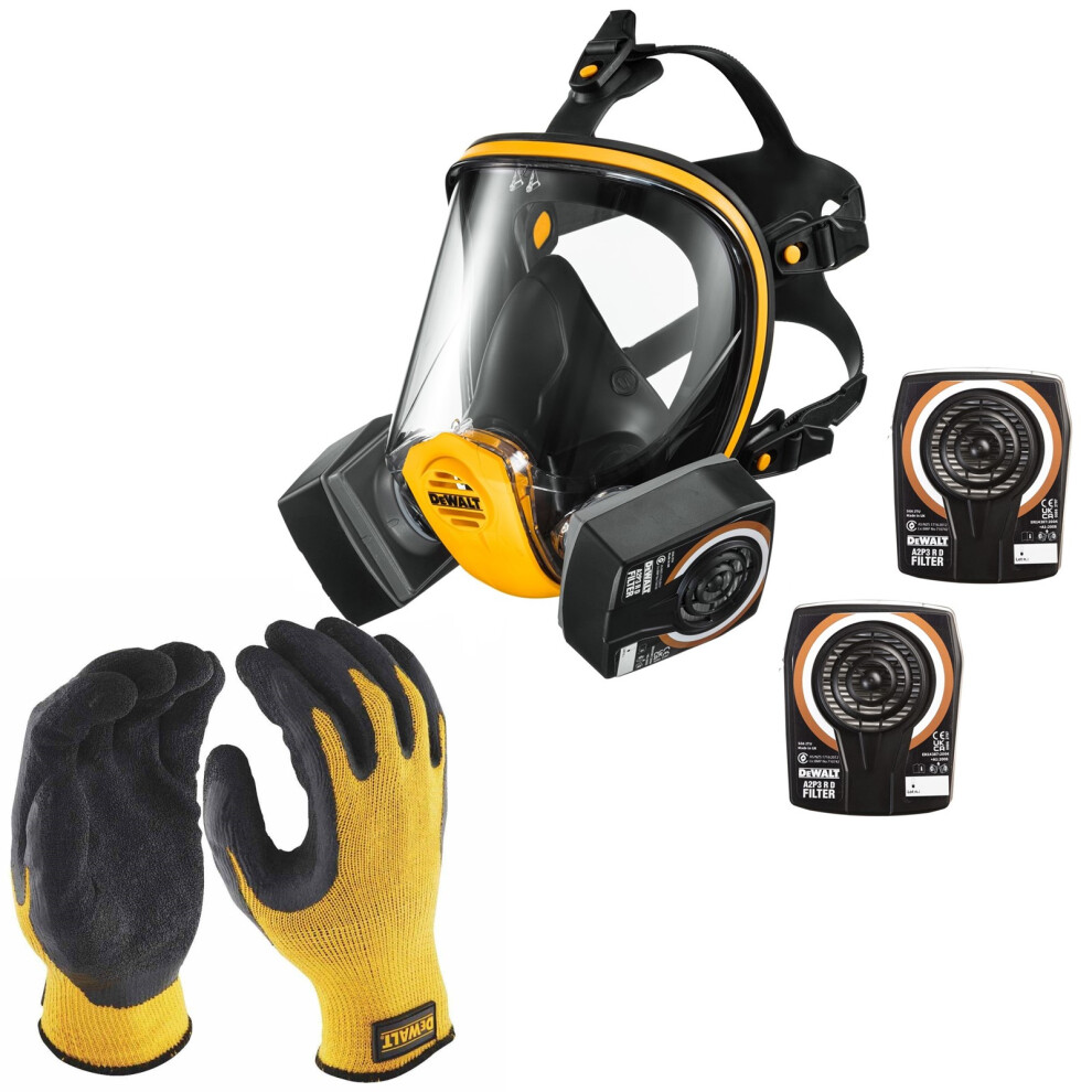Dewalt Medium A2P3 Full Face Dust Mask Respirator + Extra Filters + Gloves
