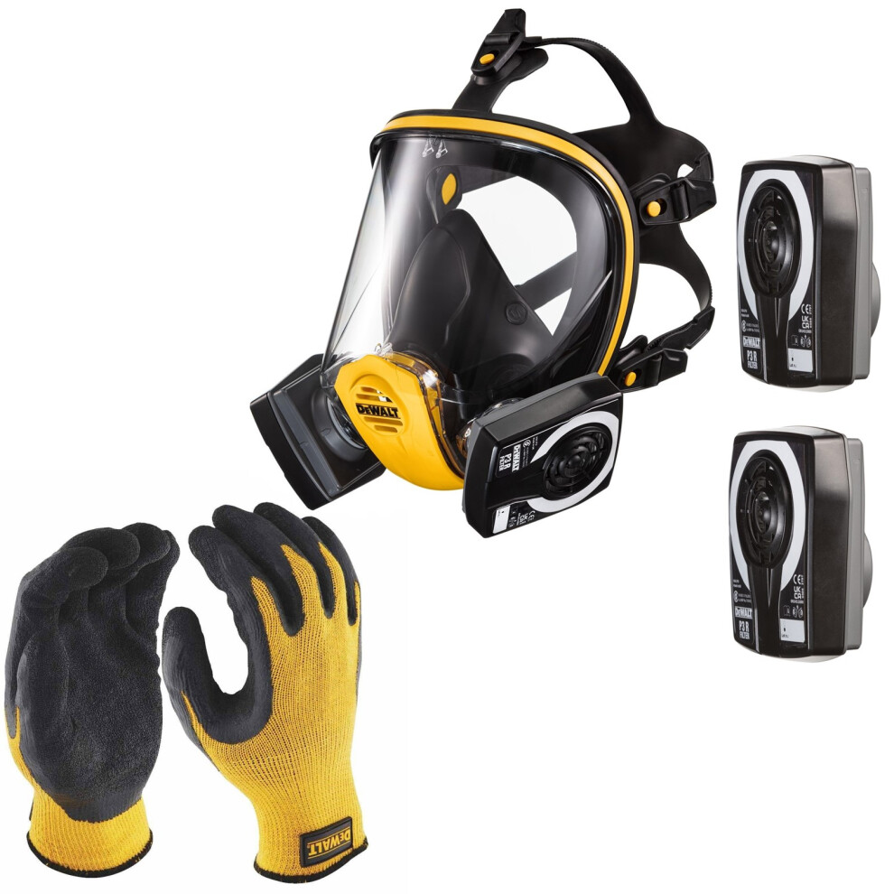 Dewalt P3 Filter Full Face Dust Mask Respirator Med + Gloves + Extra P3 Filters