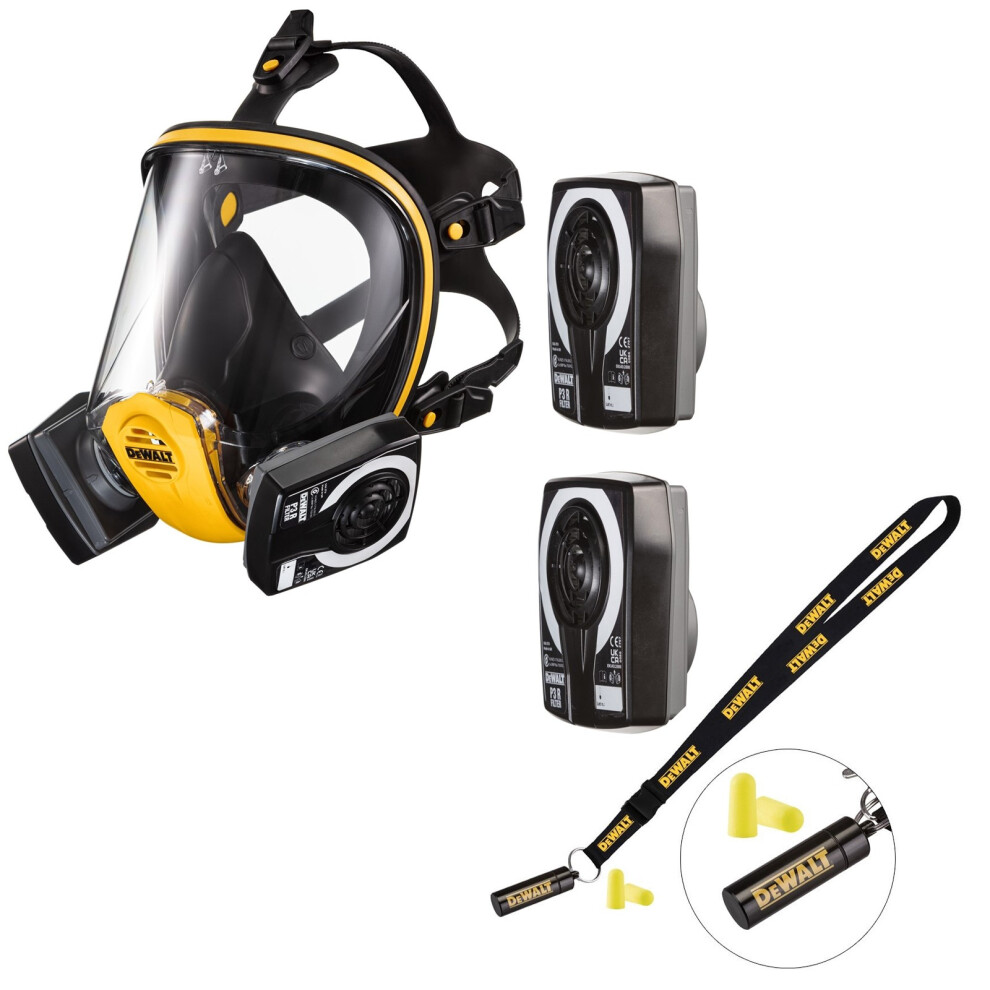 Dewalt P3 Full Face Dust Mask Respirator Large + Extra P3 Filters + Ear Plugs