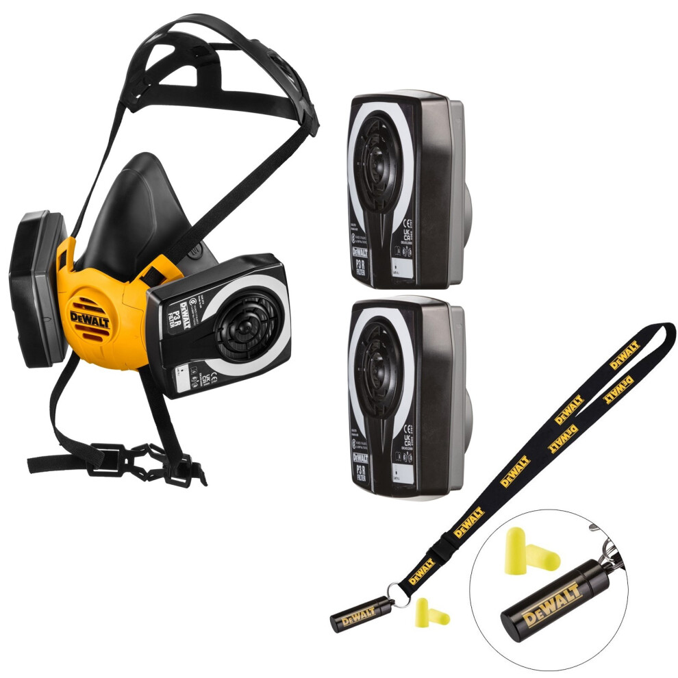 Dewalt P3 Half Mask Respirator Medium Dust Mask + Extra P3 Filters + Ear Plugs