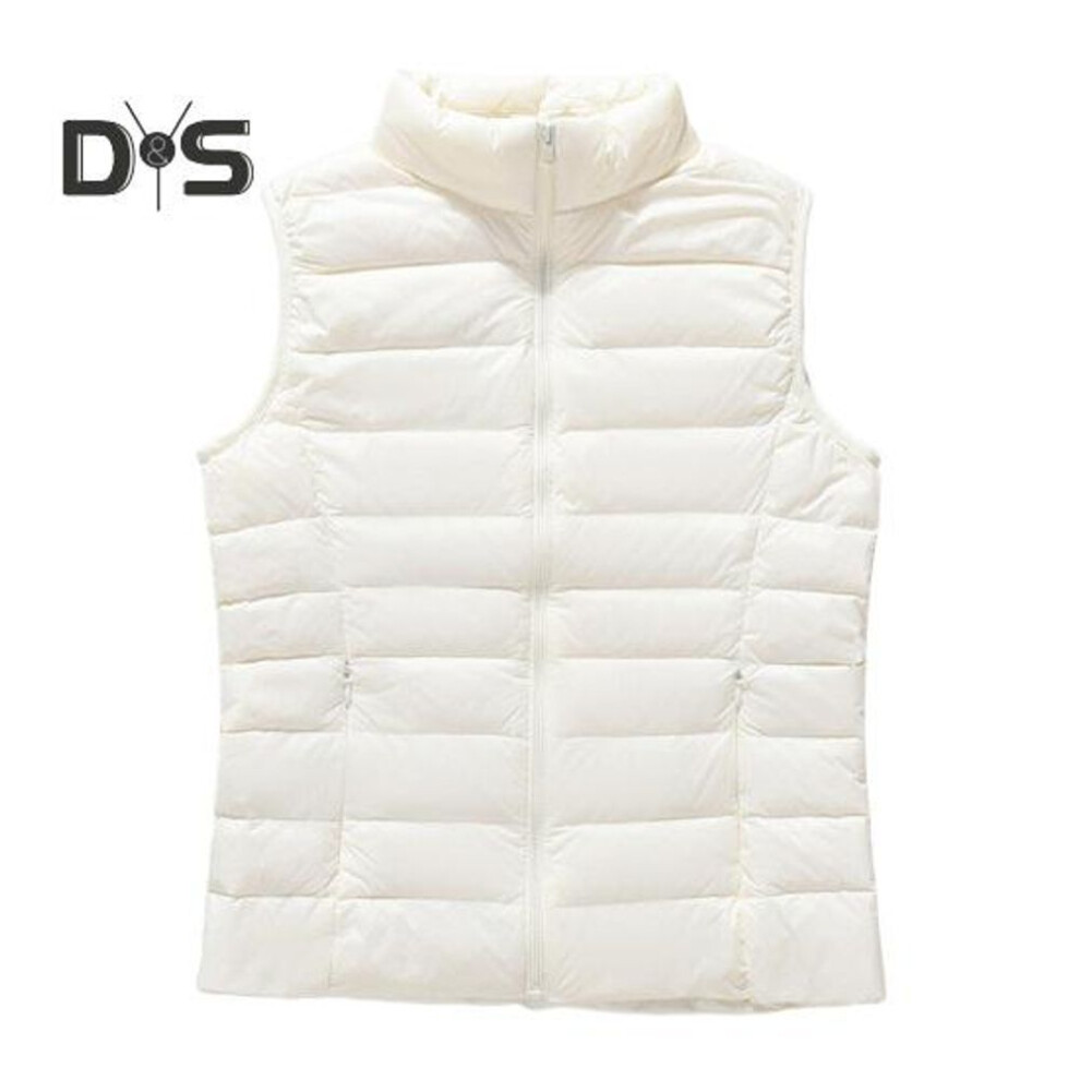 (white, S) Winter Women Vest Coat Thickened Padded Zipper Closure Stand Collar Sleeveless Solid Color Winproof Heat Retention Outdoor Down Waistcoat