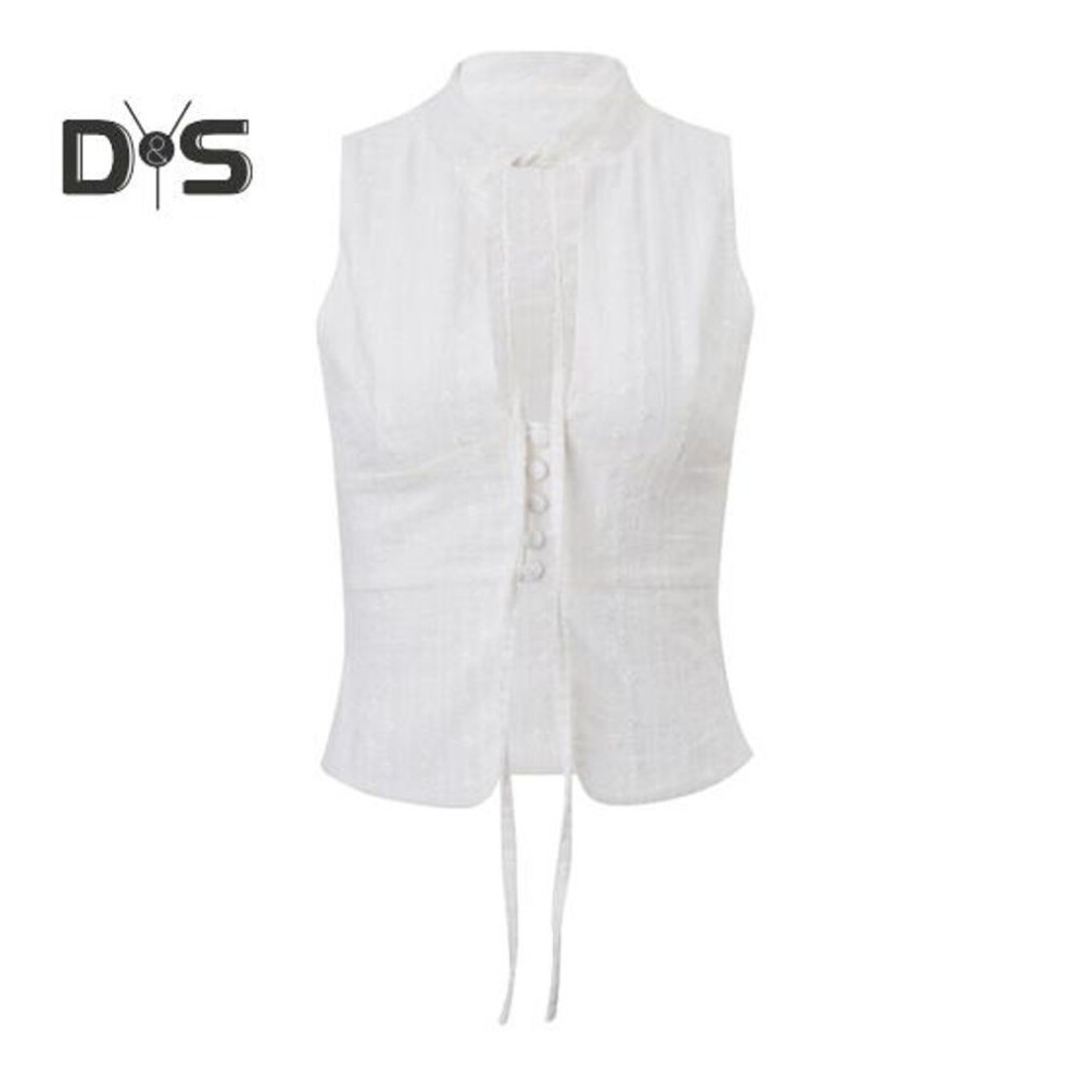 (L, white) Women Vest Tops Solid Color Retro Design Stand-Up Collar Sleeveless Tank Tops Summer Holiday Party Club Everyday Wear