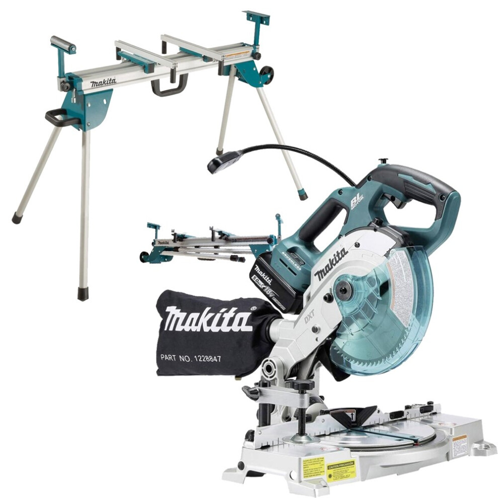 Makita 18v DLS600Z 165mm Cordless Brushless Double Bevel Mitre Saw + Leg Stand