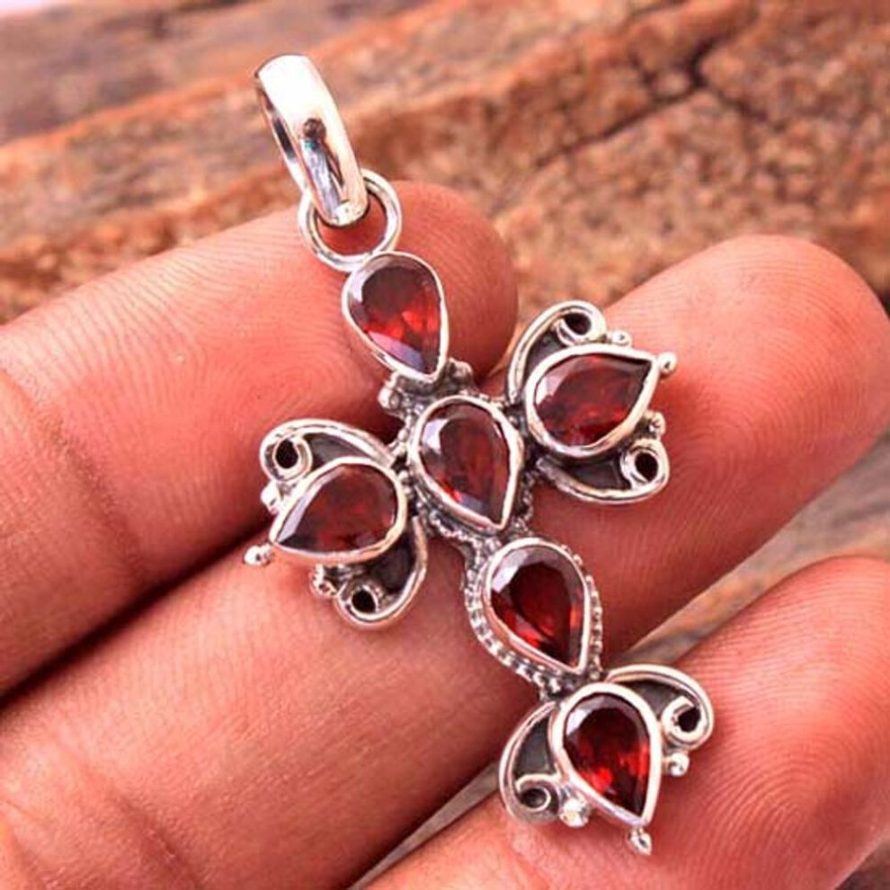 Reiki Pendant, Red Garnet Gemstone Cross Pendant Ap6147