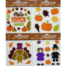 Stickerii de mul?umire pentru gel pentru ferestre ?i oglinzi - 4 coli de modele sezoniere reutilizabile: Pilgrims Turkey Woodland Creatures ?i mu