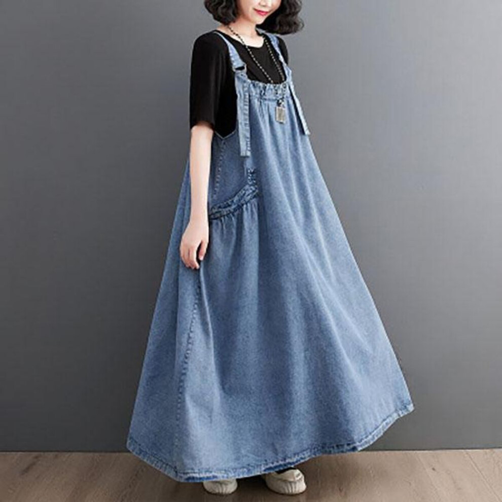 (blue, XXL) Summer Dress Women Denim Loose Long Dress Vintage Casual Sleeveless Oversized Plus Size