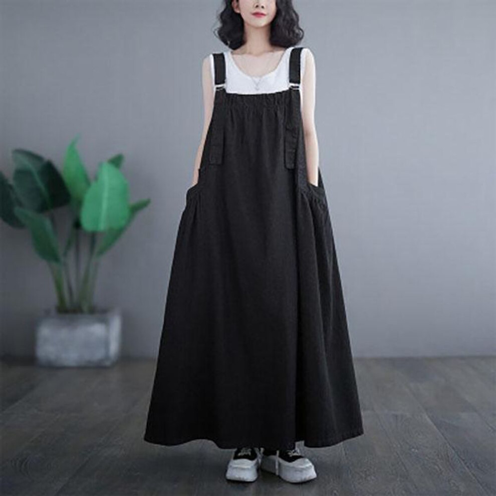 (black, XL) Summer Dress Women Denim Loose Long Dress Vintage Casual Sleeveless Oversized Plus Size