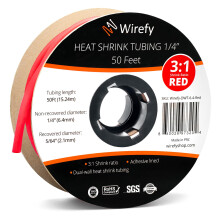 Wirefy 1/4 """" Vrmekrympslang - 3: 1 -frhllandet - Limfodrad - En resistent vrmekrymp - Rd - 50 fot rulle