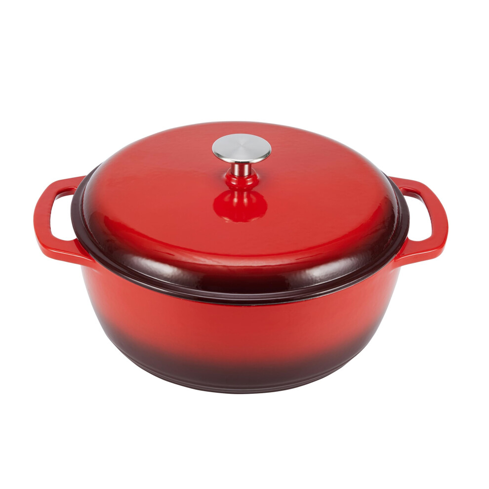 Amazon Basics Cast Iron Dutch Oven Pot with Lid  Enameled  Round  Dual Handles  Heavy-Duty  Large  7.3-Quart  Red-image-OPC-PGG8FVJ-NEW