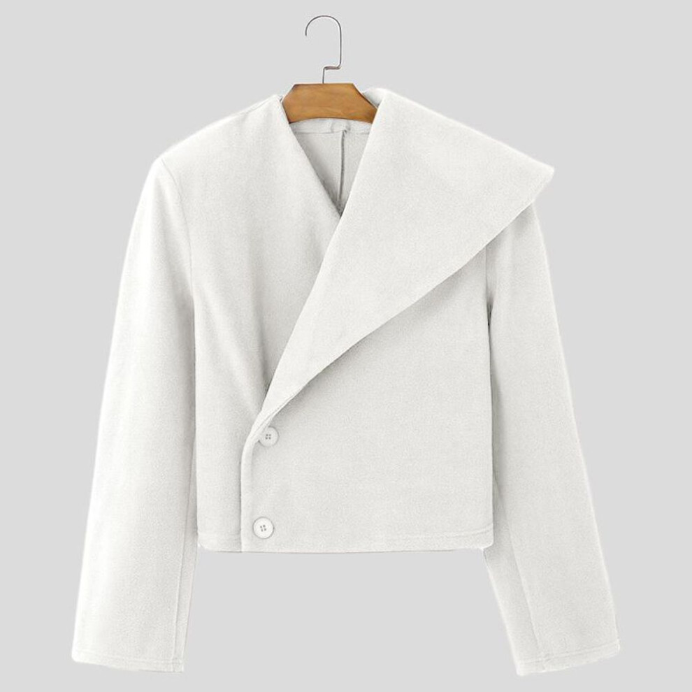 (white, L) Incerun Men Spring Irregular Lapel Side Buttons Polar Fleece Casual Coats
