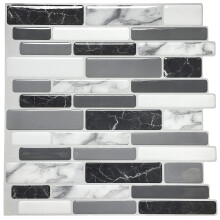 Art3d 10-Sheets Peel and Stick Kitchen Backsplash Tiles  12""""x12"""" Self-Adhesive Marble Grey Wall Tiles for Kitchen and Bathroom