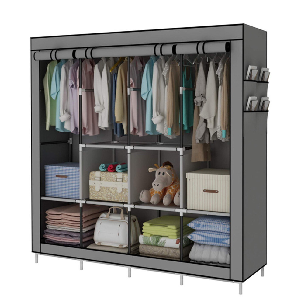 ACCSTORE Portable Wardrobe Clothing Wardrobe Shelves Clothes Storage Organiser with 4 Hanging Rail,Grey-image-OPC-PGBVT6N-NEW