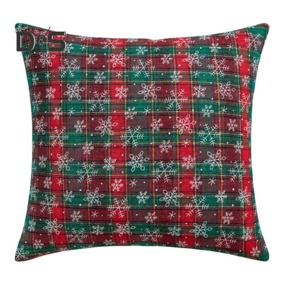 (as the picture, 1pc H) Christmas Pillowcase Snowflake Print Plaid Couch Decoration Throw Pillow Cover Living Room Bedroom Holiday Car Seat Pillow Sh