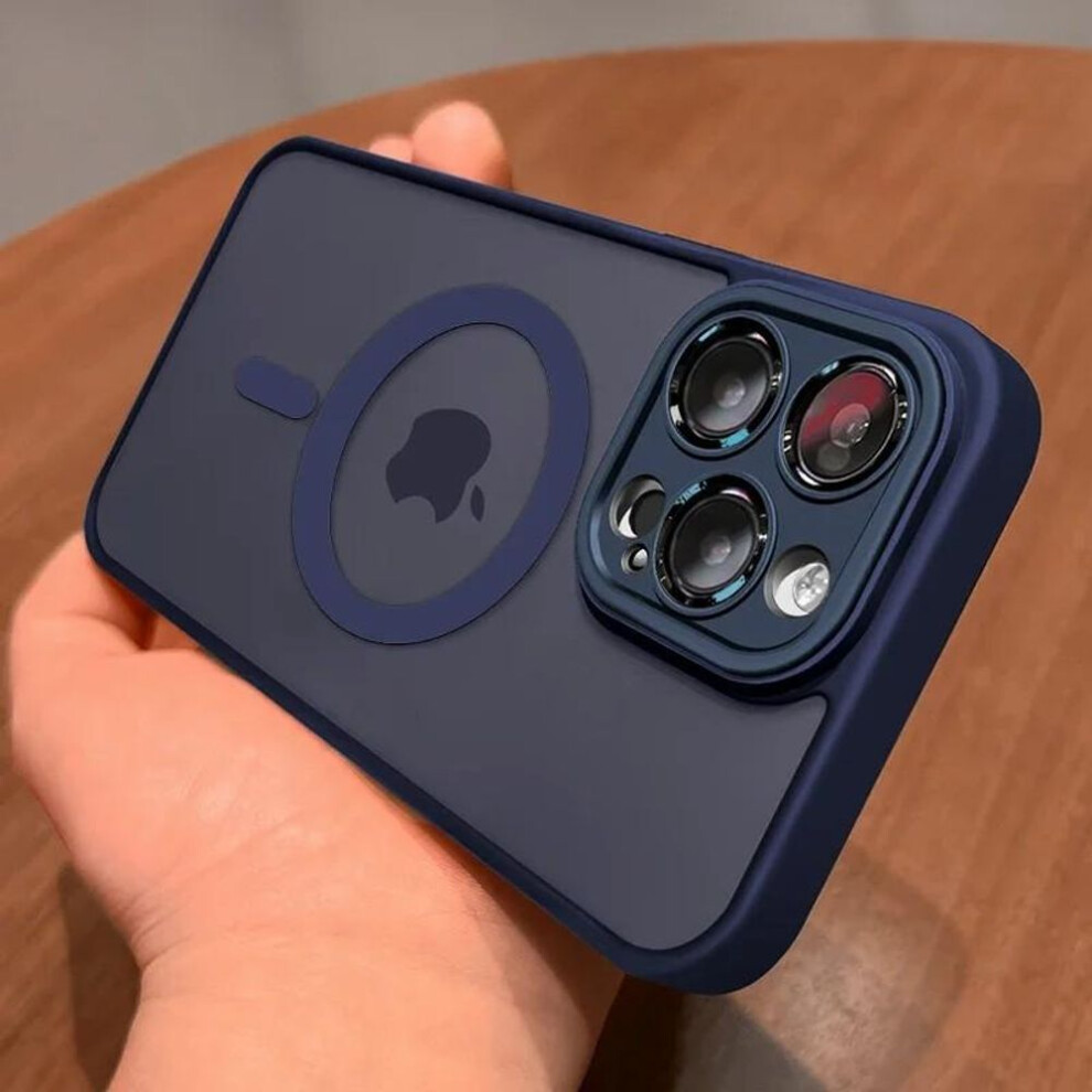 (navy blue, iPhone 13 Pro) Magnetic Luxury Matte Translucent Armor Shockproof Case For iPhone 16 15 14 13 12 11 Pro Max Plus For Magsafe Wireless Charge Cover