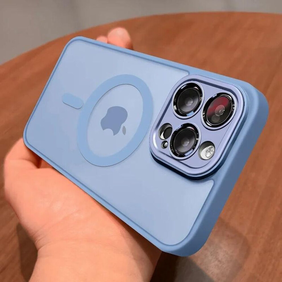 (blue, iPhone 12) Magnetic Luxury Matte Translucent Armor Shockproof Case For iPhone 16 15 14 13 12 11 Pro Max Plus For Magsafe Wireless Charge Cover