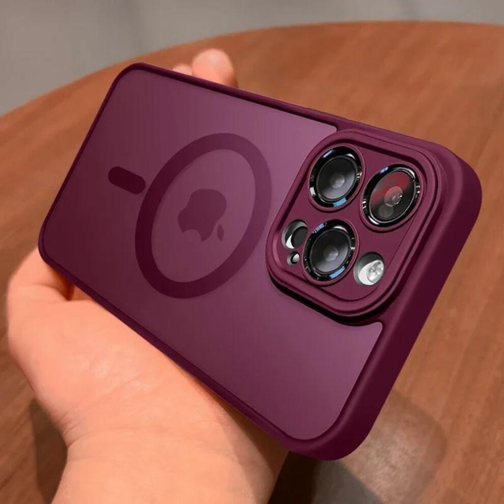 (wine red, iPhone 16 Pro Max) Magnetic Luxury Matte Translucent Armor Shockproof Case For iPhone 16 15 14 13 12 11 Pro Max Plus For Magsafe Wireless Charge Cover