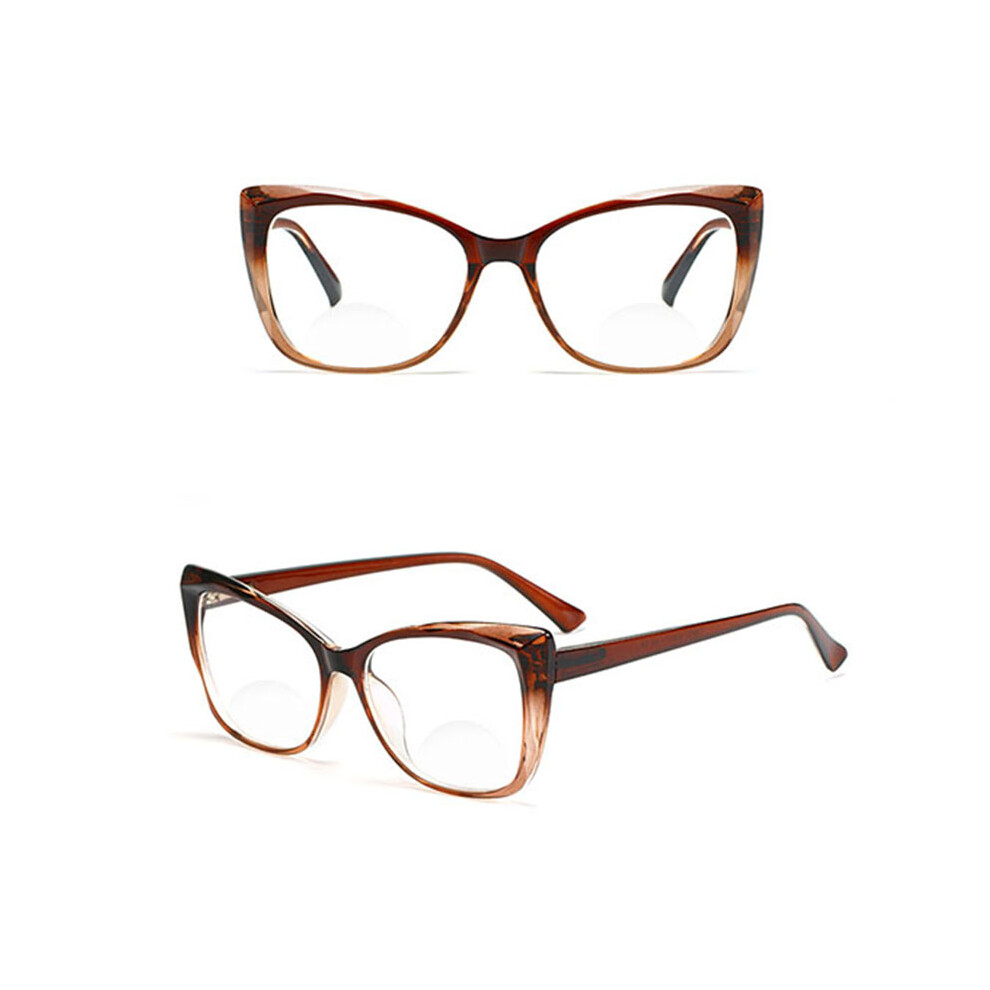 Brown/Light (, ) Vintage Cat Eye Bifocal Reading Glasses Frame With Spring Hingle