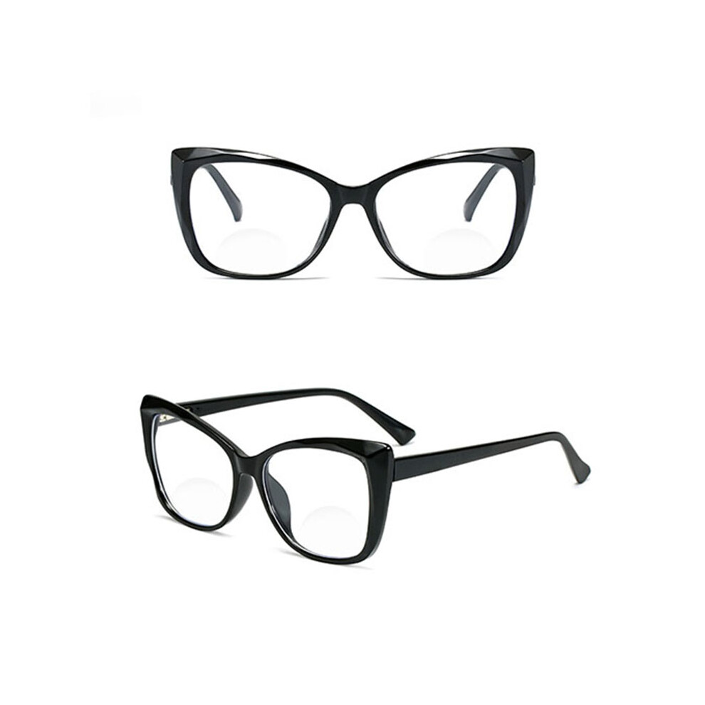 Black/Light (+1.00, ) Vintage Cat Eye Bifocal Reading Glasses Frame With Spring Hingle
