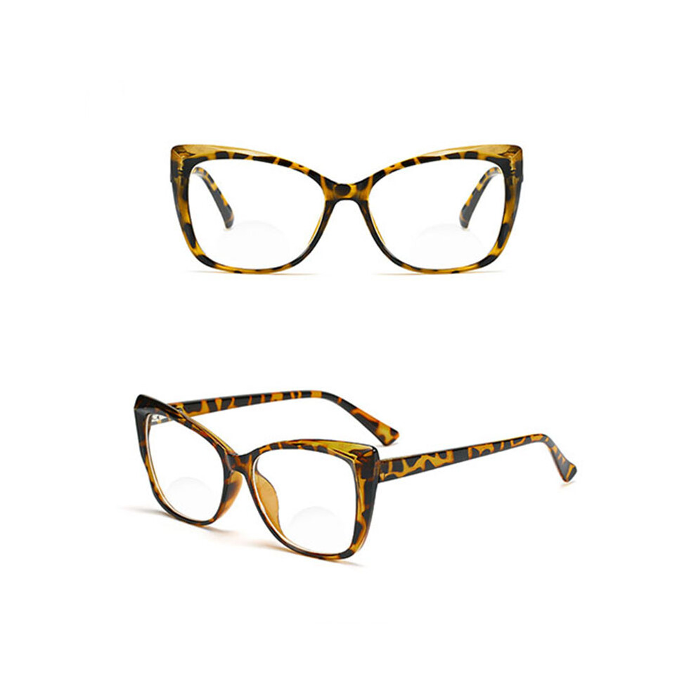 Light (+2.00, Tortoise) Vintage Cat Eye Bifocal Reading Glasses Frame With Spring Hingle