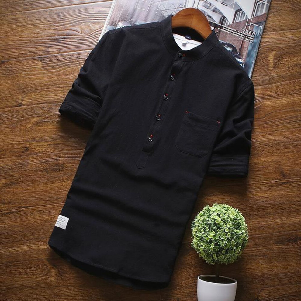 (L, black) 2023 Summer Men's Slim White Linen Shirt - Short-Sleeve, Handsome Trend