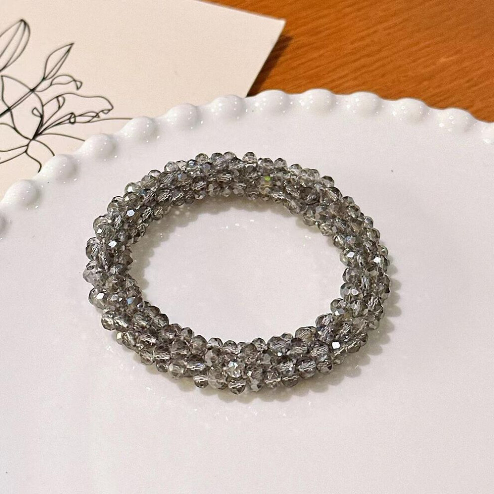 (light gray, one size) Fashion Crystal Beads Hair Ties for Women Elastic Accessories Hair Rope Headwear for Ponytail Jewelry Gift boho