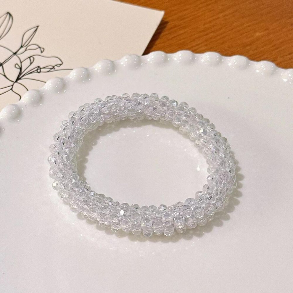(transparent, one size) Fashion Crystal Beads Hair Ties for Women Elastic Accessories Hair Rope Headwear for Ponytail Jewelry Gift boho