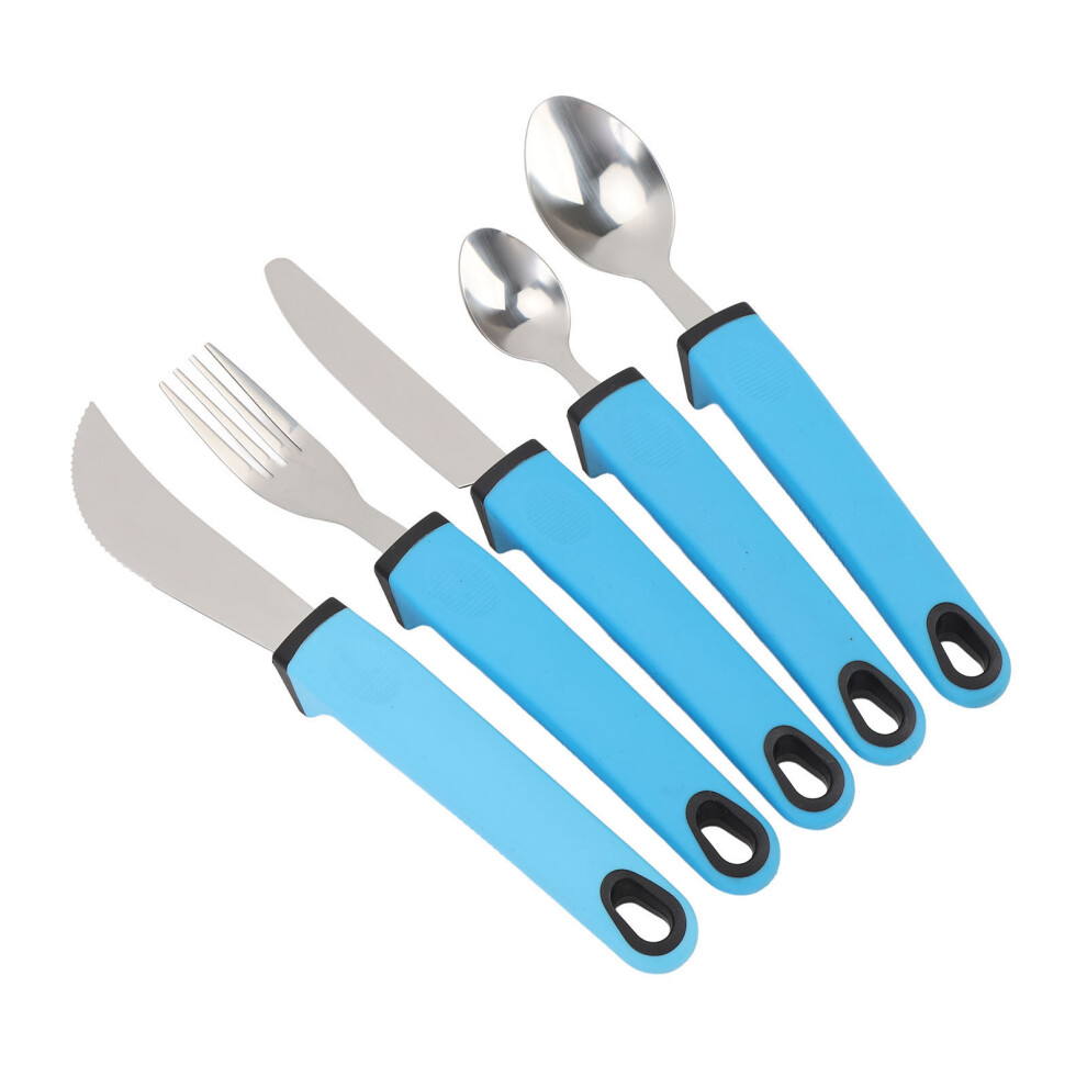 Blue 5Pcs Adaptive Cutlery Set Anti Shake Adaptive Utensils Set Adaptive Flatware Set With Nonslip Handle For Elderly