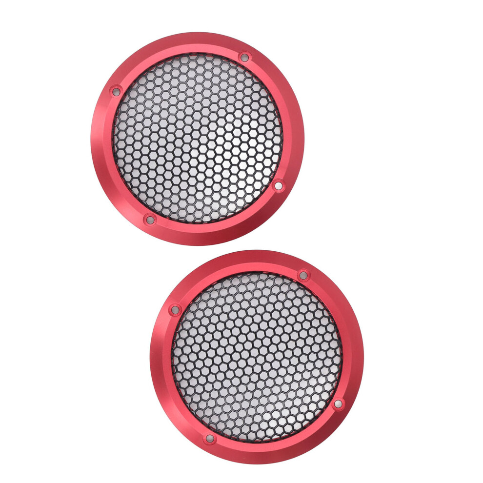 2Pcs Speaker Covers Round Speaker Grill Mesh Decorative Subwoofer Car Speaker Grill Protector With 8 Screws Od 97Mm Black/Red 5091296794143