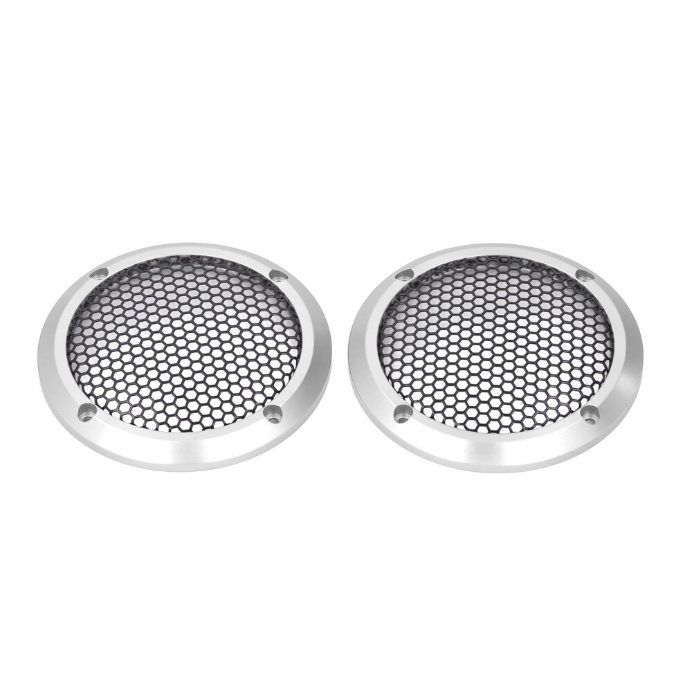 2Pcs Speaker Covers Round Speaker Grill Mesh Decorative Subwoofer Car Speaker Grill Protector With 8 Screws Od 97Mm Black/Silver 6951296794132