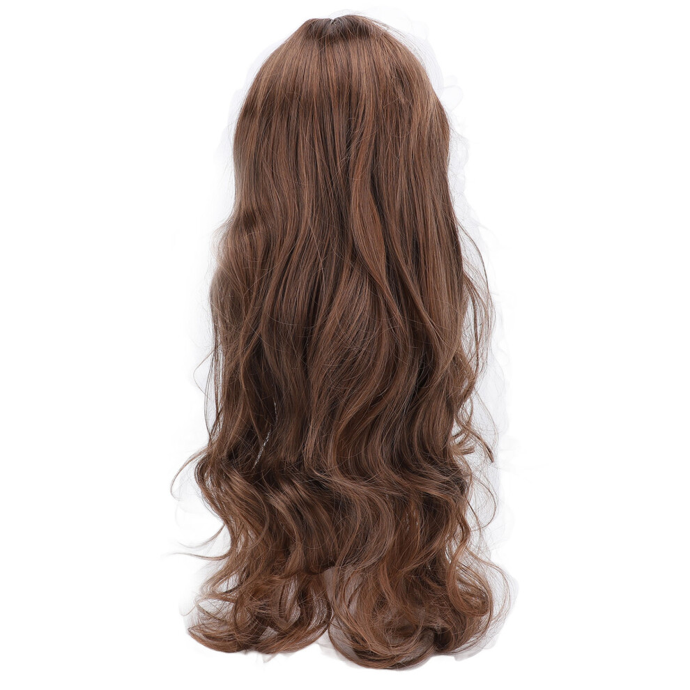 Unisex Brown Long Curly Wig Stylish Heat Friendly Long Fluffy Wavy Hair Wigs With Bangs For Party Weddings Dating Light