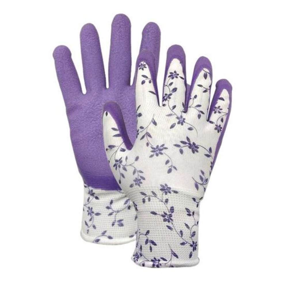 (purple) 1 Pair Gardening Gloves Waterproof Latex Gloves with Elastic Wrist Floral Print Anti Stabbing Protective Gloves for Planting Weeding Picking