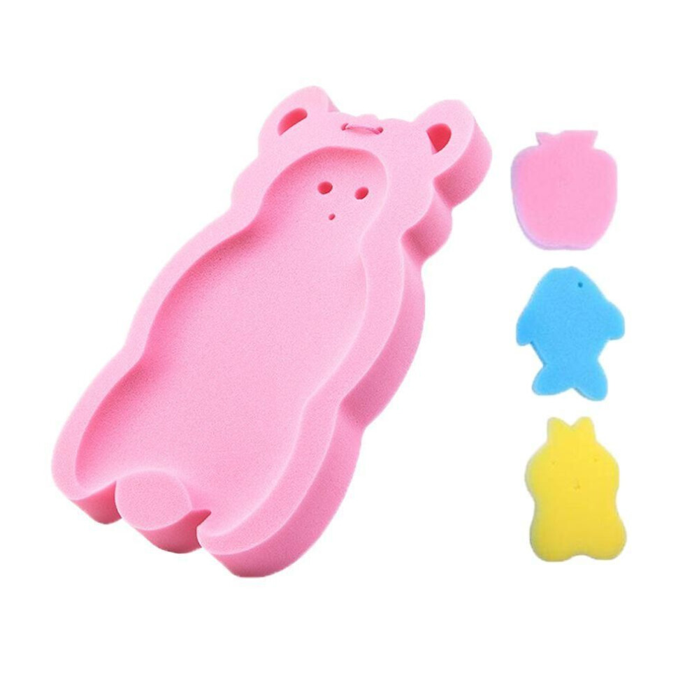 (pink) Security Bear Sponge Baby Bath Cushion Bathtub Set Pad Shower Support Mat Newborn Shower Cradle