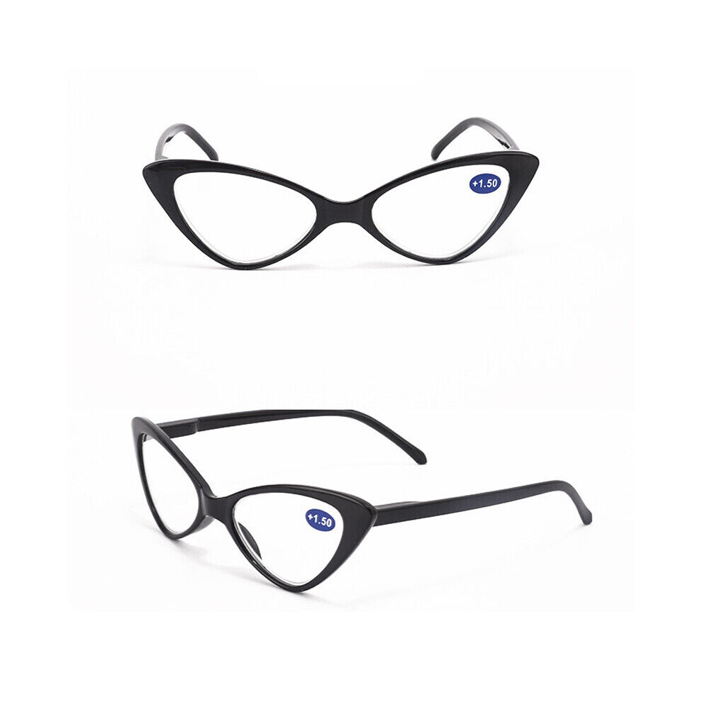 Black (+2.50, ) Womens Cat Eyes Fashion Sexy Reading Glasses Spring Hinge Readers 1.0 ~ 4.0