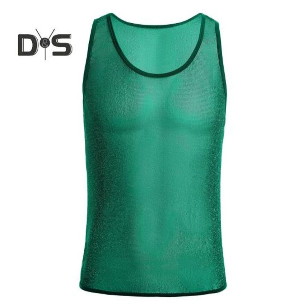 (dark green, S) Men's Mesh Tank Top Sleeveless Glittery Transparent Vest Casual See Through Muscle Tee Shirt for Daily Wear Gym Fitness
