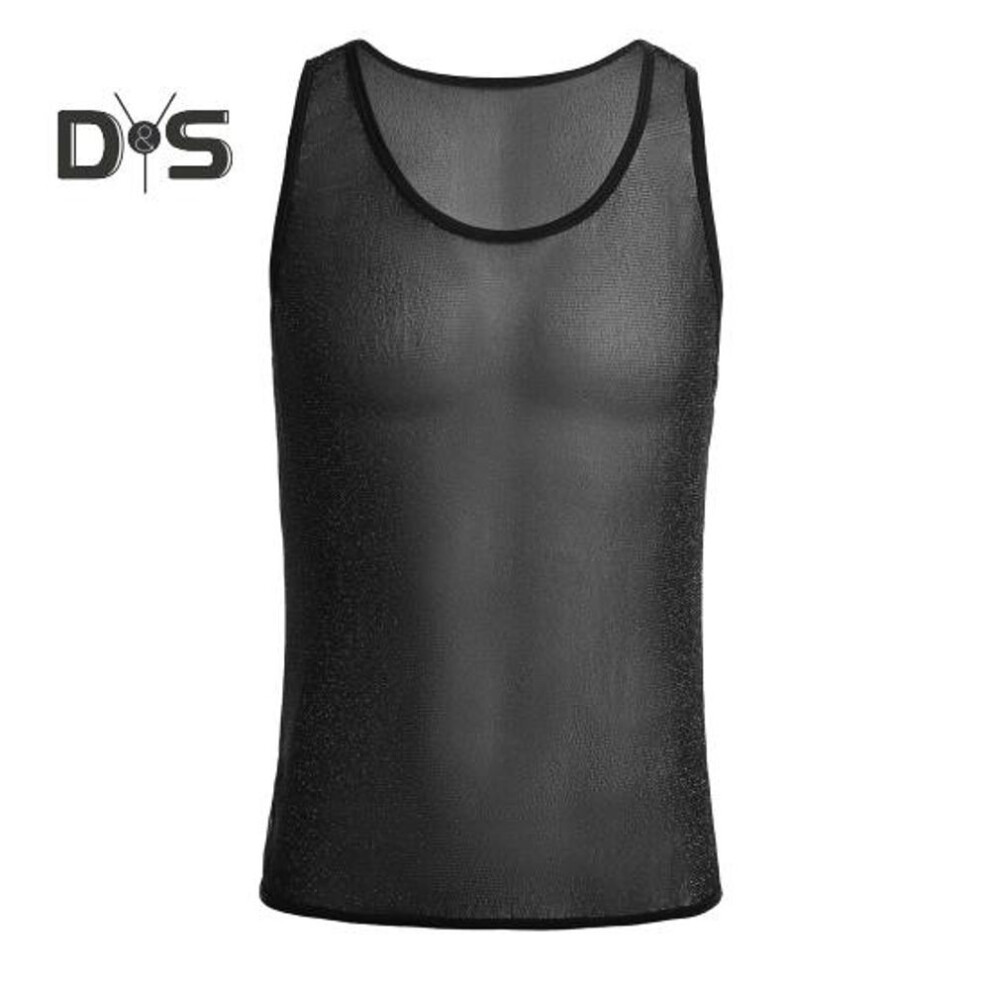 (black, M) Men's Mesh Tank Top Sleeveless Glittery Transparent Vest Casual See Through Muscle Tee Shirt for Daily Wear Gym Fitness