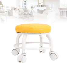 Low Roller Seat PU Leather Low Stool Mute Wheel Swivel Low Height Round Roller Chair for Home Office Garage Shop Orange
