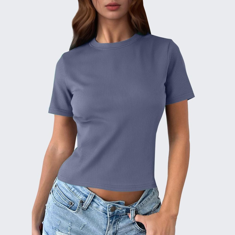 (M, blue) Women's T Shirts Short Sleeve Crewneck Spring Tops Casual Loose Basic Tee Shirts