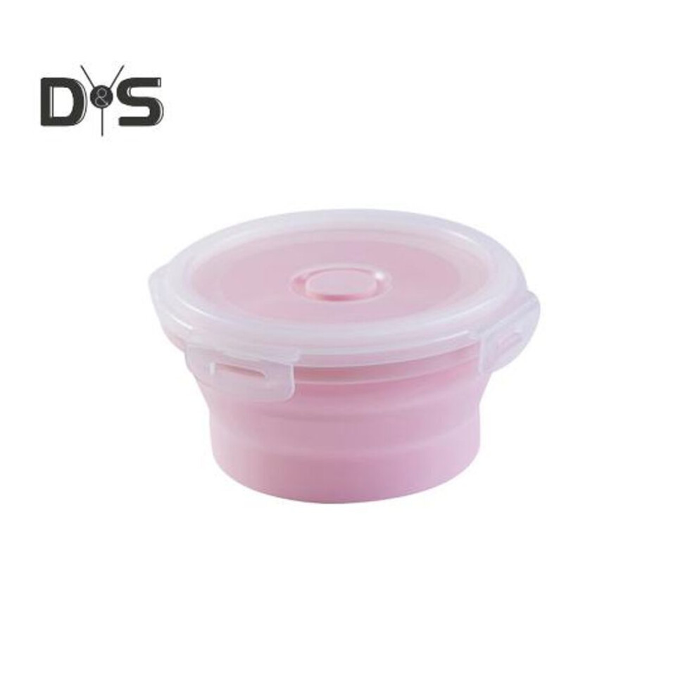 (pink, 350ml) 350/500/800/1200ml Round Silicone Lunch Box Microwave Safe Foldable Sealed Lid Portable Refrigerator Bento Food Container Kitchen Supplies