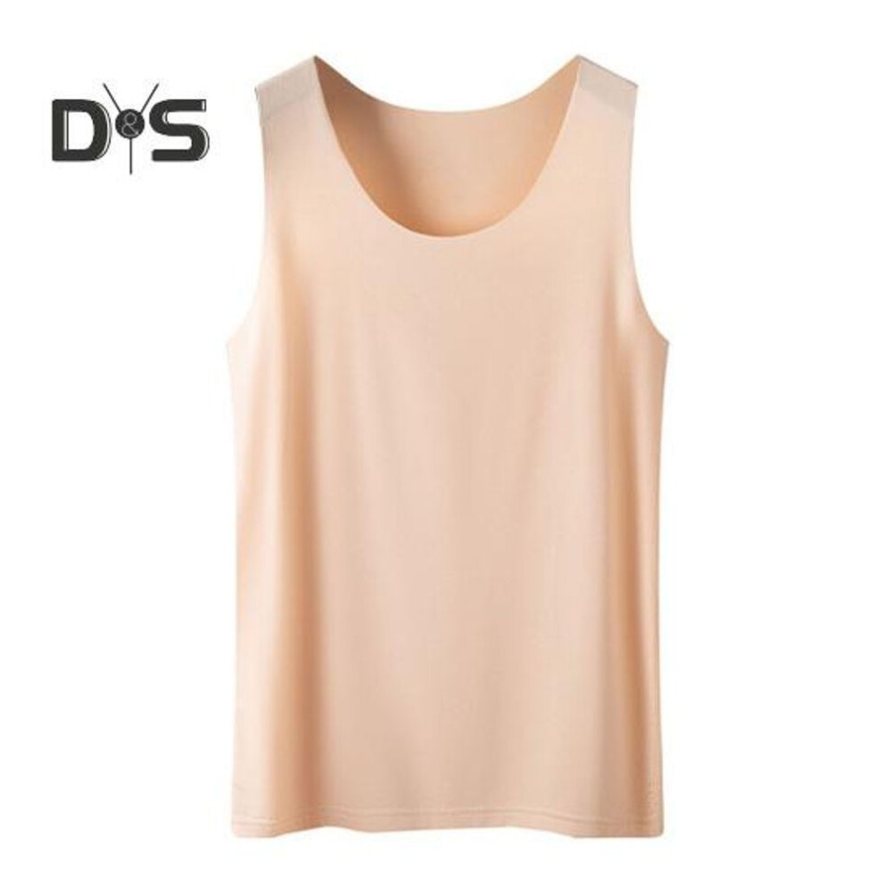 (3XL, beige) Women Bottoming Vest Ice Silk Seamless Sleeveless Pure Color Plus Size Stretchy Round Neck Dry Dry Cooling Camisole Summer Dating Office Vacation